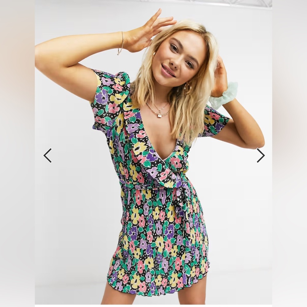 ASOS Design Plisse Pleated Mini Wrap Dress